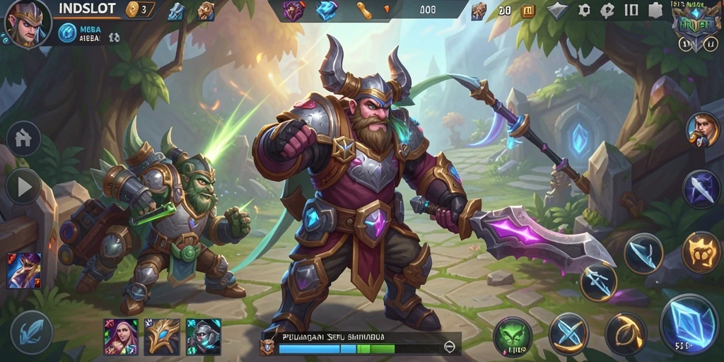 Tampilan gameplay seru di INDSLOT saat bertempur dalam arena MOBA.