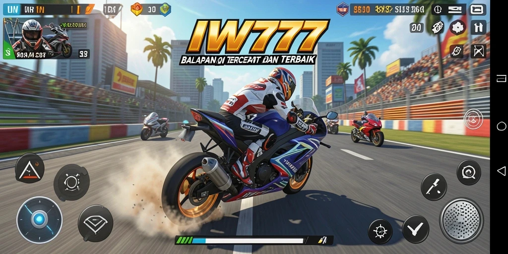 Tangkapan layar gameplay IW777 dengan balapan motor yang mendebarkan.