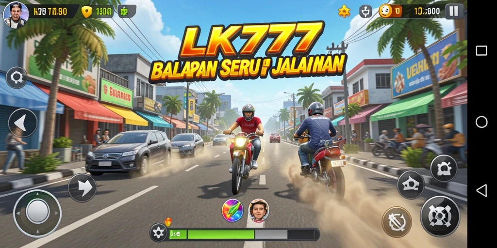 Screenshot permainan LK777 menunjukkan balapan seru dan mobil kustomisasi yang keren.