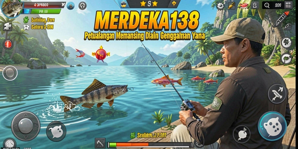 Tampilan gameplay MERDEKA138 yang realistis dan mendebarkan saat memancing.