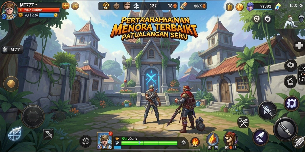Tangkapan layar gameplay MT777 yang menampilkan menara dan musuh yang menantang.