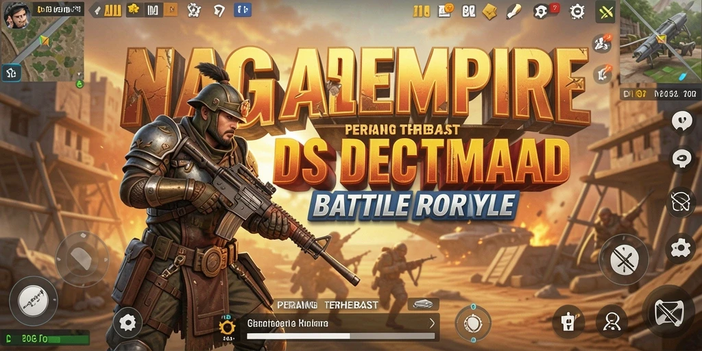 Screenshot gameplay NAGAEMPIRE menampilkan aksi seru di arena Battle Royale.