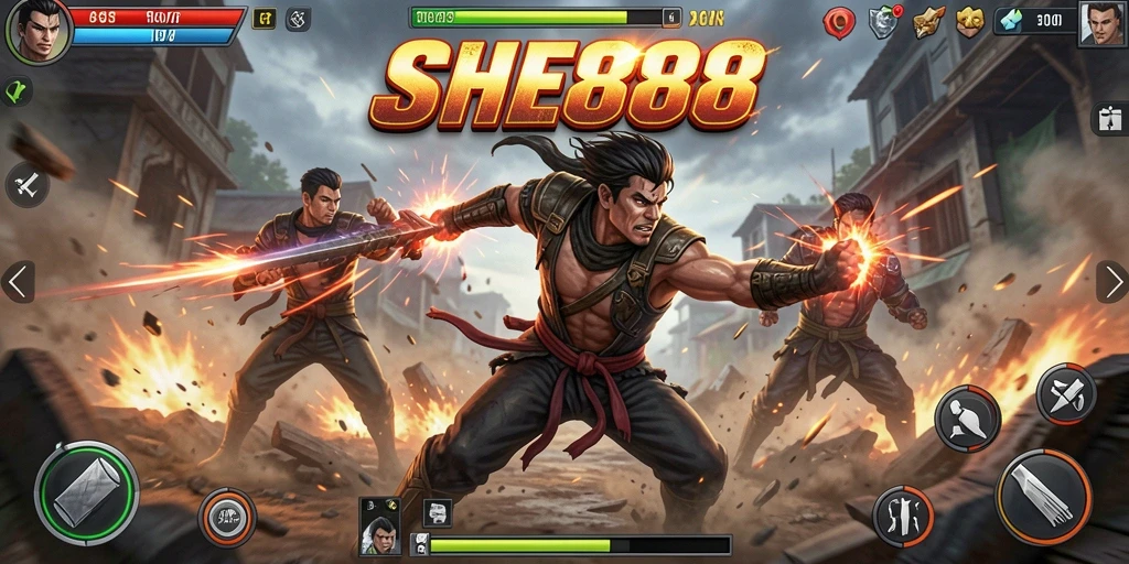 Tampilan aksi mendebarkan dalam gameplay SHE888.